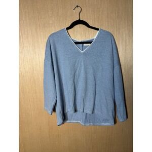 Poetry Womens Blue White Striped V-Neck Back Button Top Size US 12 UK 16 RJ46